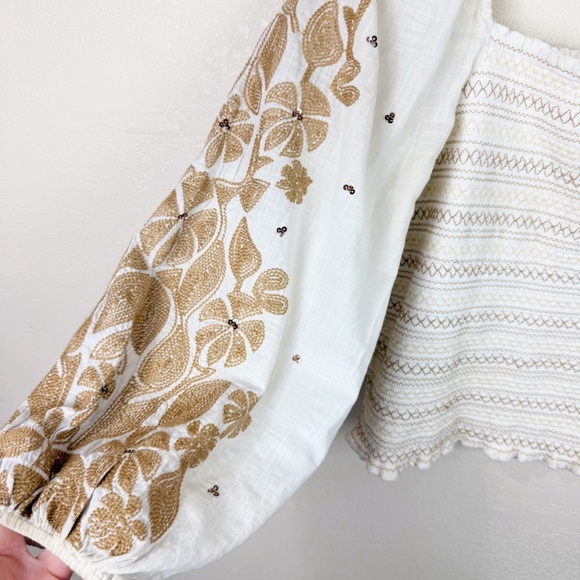 Anthropologie White and Gold Embroidered Blouse - Picture 5 of 7